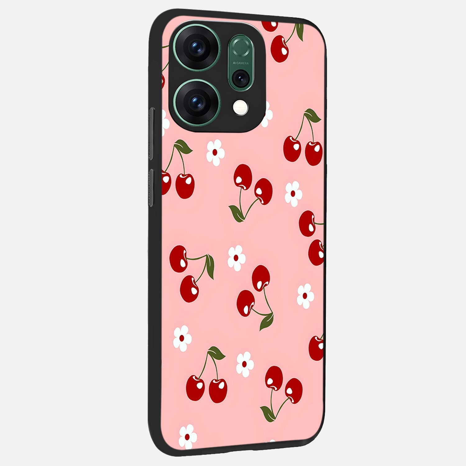  Cherry Love Mood back cover For Oppo Reno 14 slim fit glass case with vibrant aesthetic design