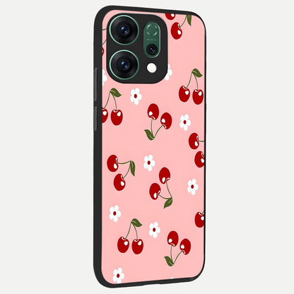  Cherry Love Mood back cover For Oppo Reno 14 slim fit glass case with vibrant aesthetic design