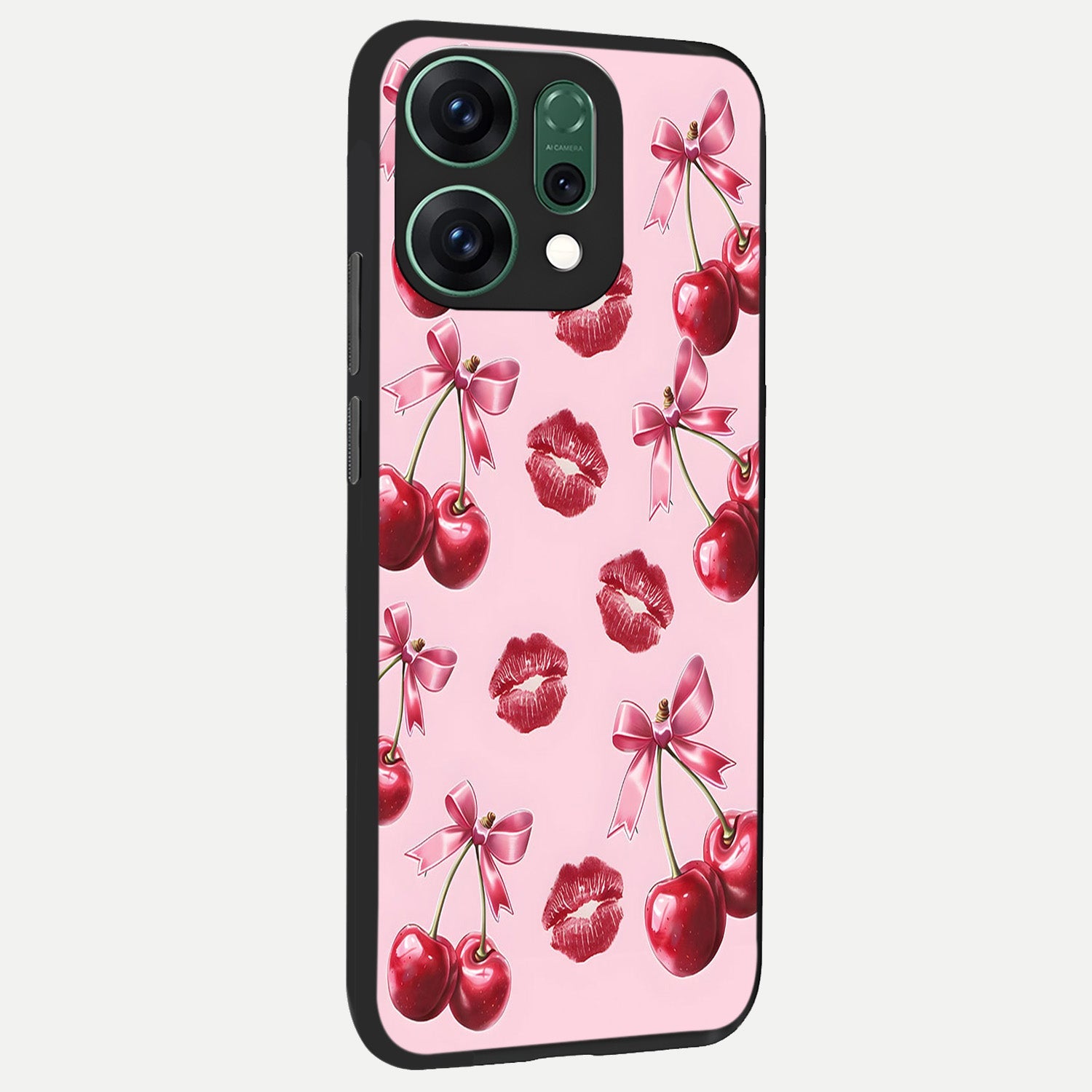  Cherry With Lips back cover For Oppo Reno 14 slim fit glass case with vibrant aesthetic design