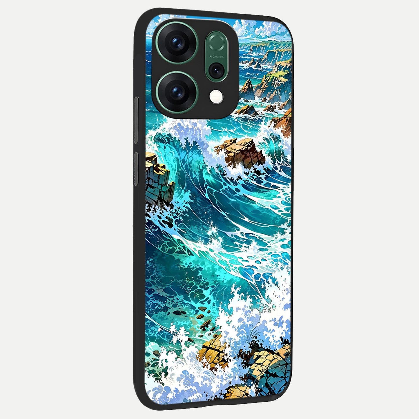  Coastal Blue Waves back cover For Oppo Reno 14 slim fit glass case with vibrant aesthetic design