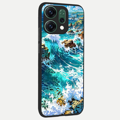  Coastal Blue Waves back cover For Oppo Reno 14 slim fit glass case with vibrant aesthetic design