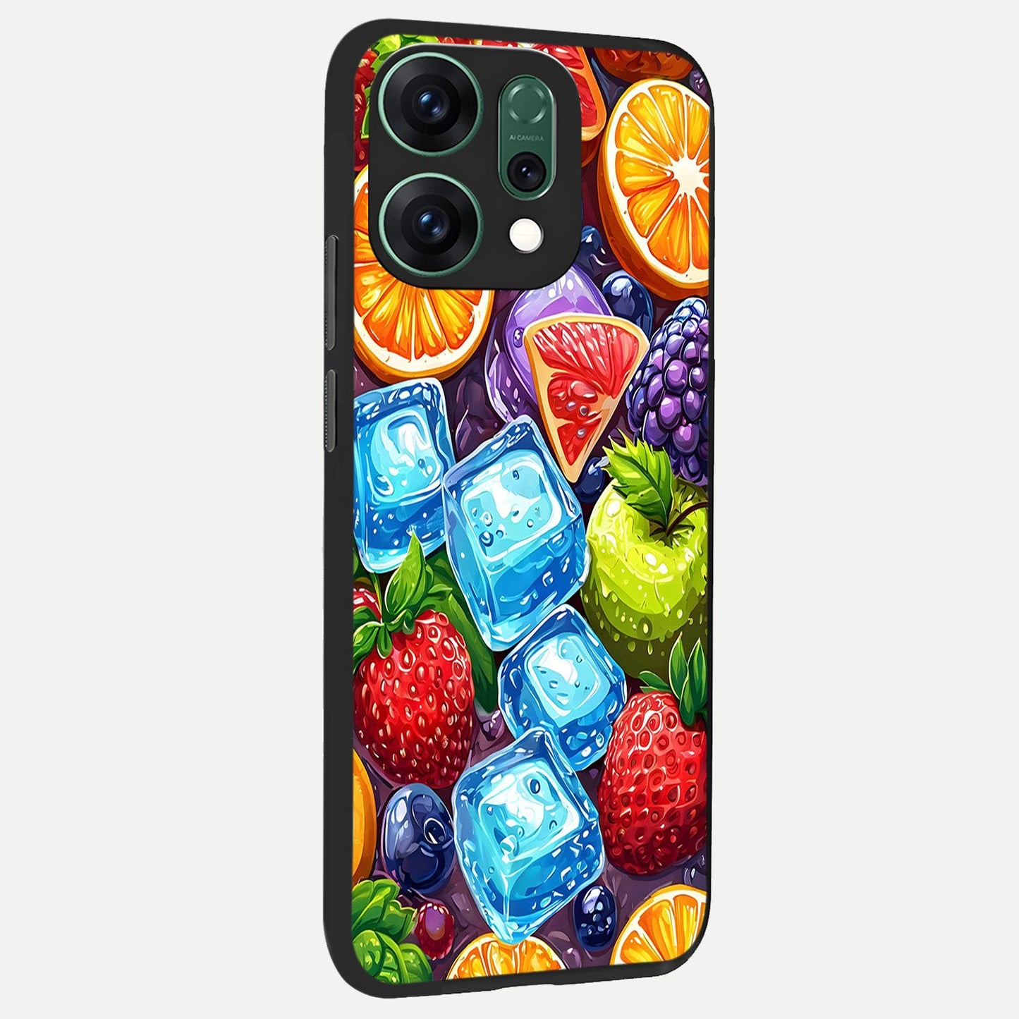  Colorful Fruits with Ice back cover For Oppo Reno 14 slim fit glass case with vibrant aesthetic design