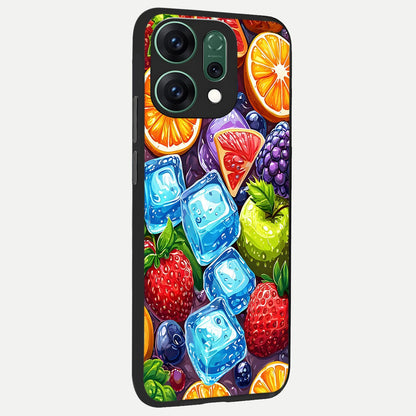  Colorful Fruits with Ice back cover For Oppo Reno 14 slim fit glass case with vibrant aesthetic design