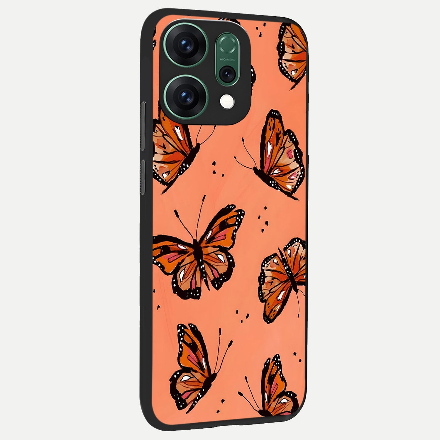  Coral Wing Butterfly back cover For Oppo Reno 14 slim fit glass case with vibrant aesthetic design