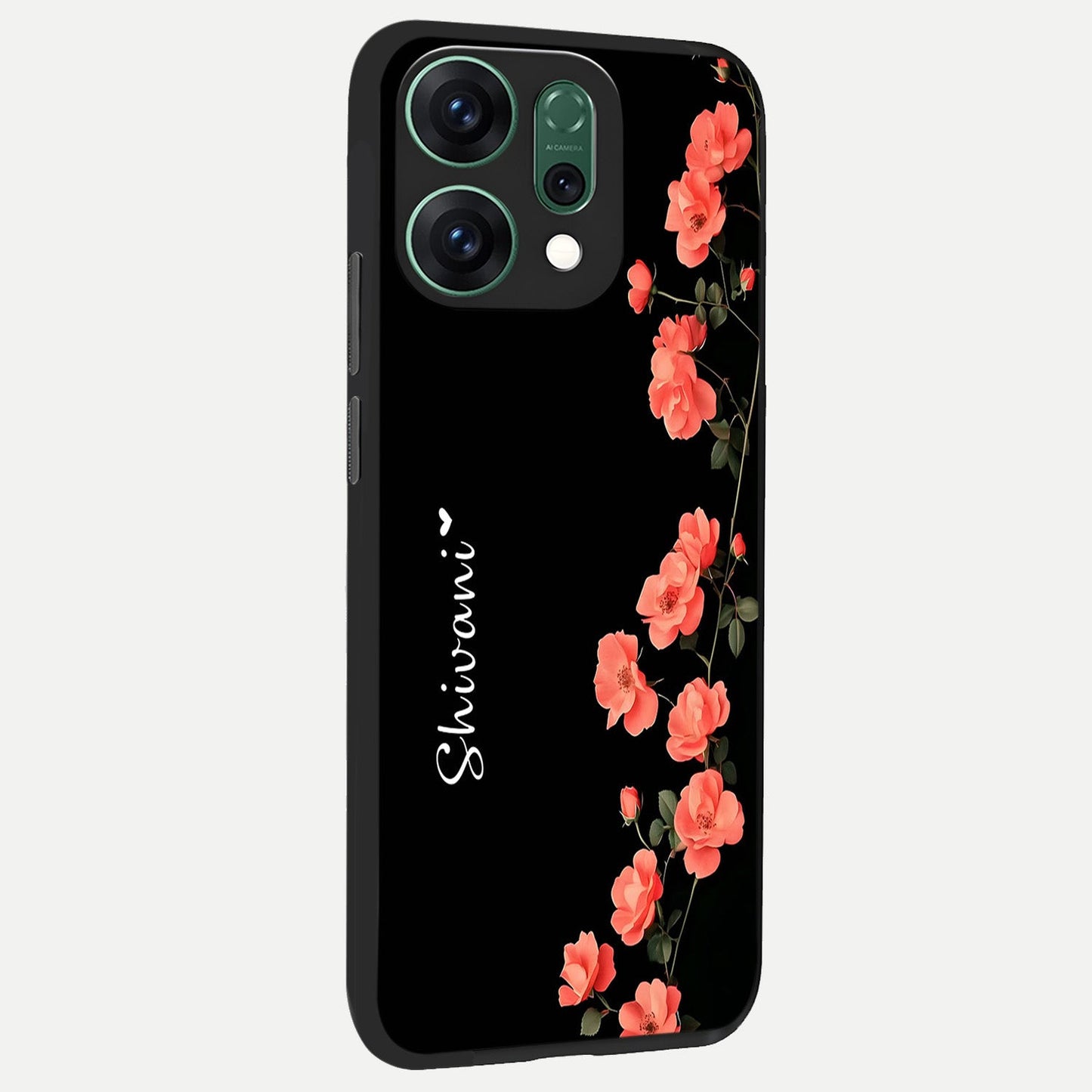  Crimson Bloom Grace Custom Name back cover For Oppo Reno 14 slim fit glass case with vibrant aesthetic design