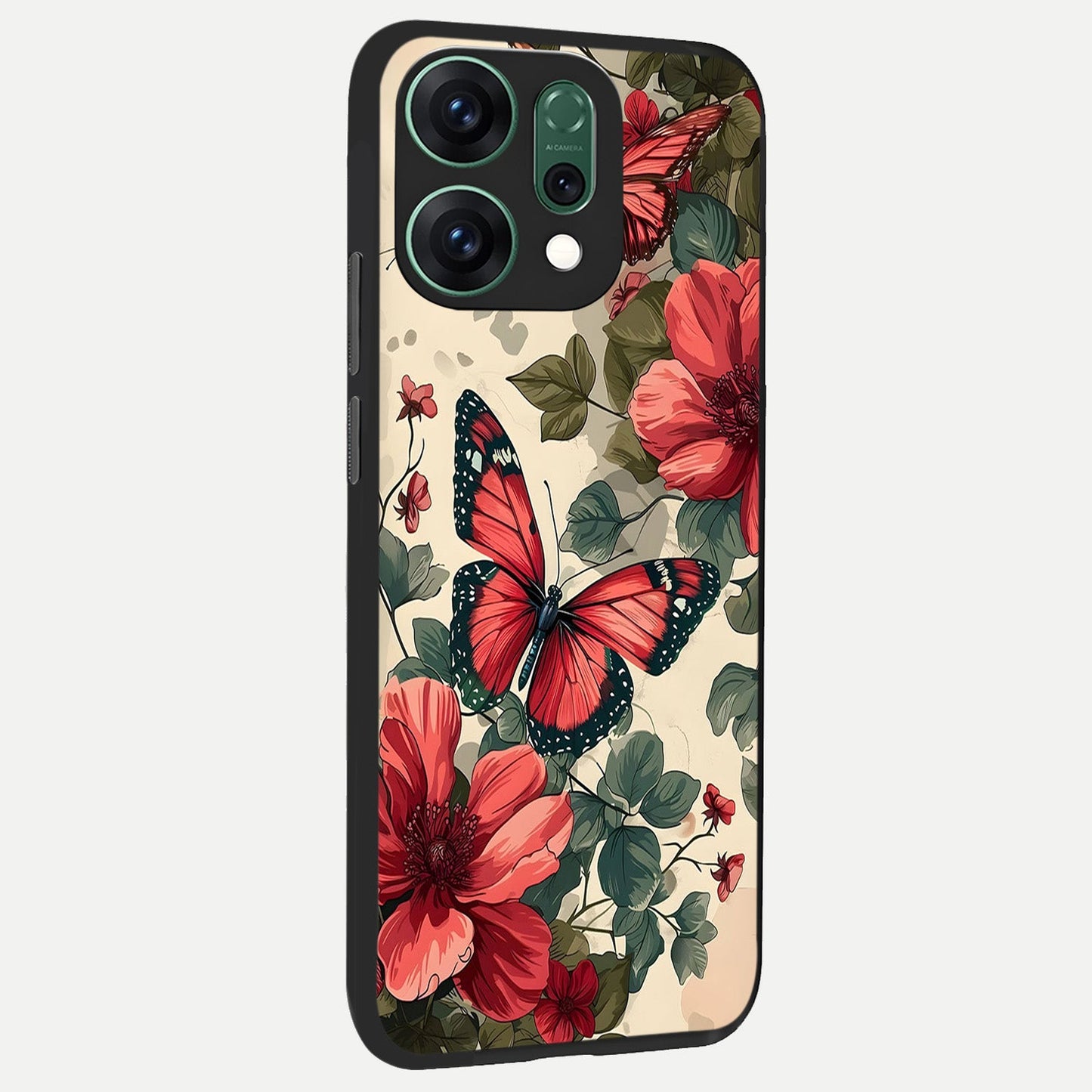  Crimson Butterfly Garden back cover For Oppo Reno 14 slim fit glass case with vibrant aesthetic design
