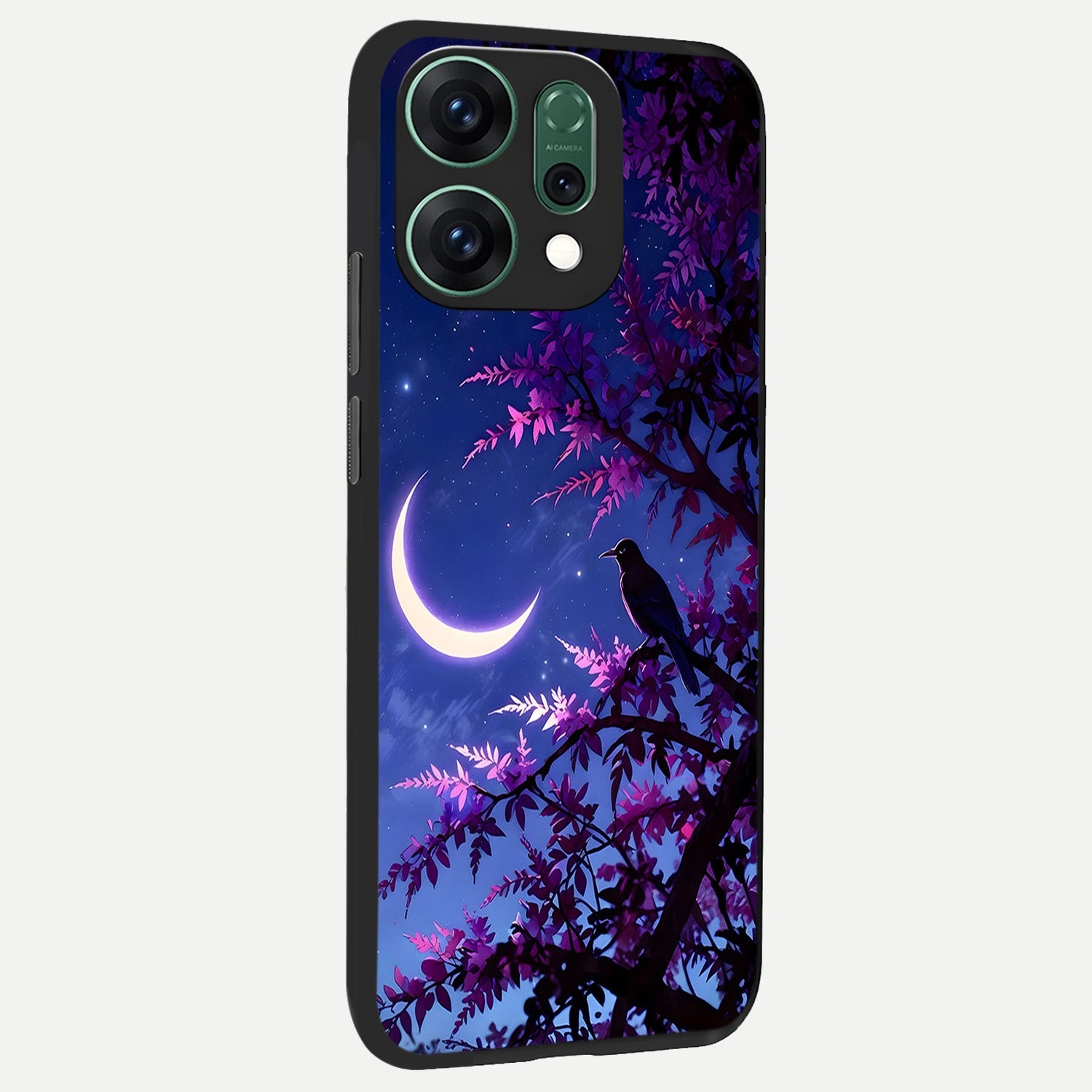  Crow And Moon Scenery back cover For Oppo Reno 14 slim fit glass case with vibrant aesthetic design