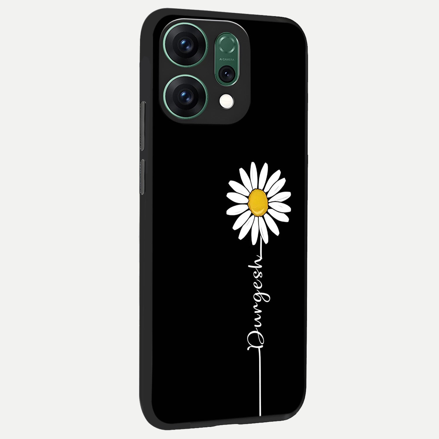  Custom Name White Flower back cover For Oppo Reno 14 slim fit glass case with vibrant aesthetic design