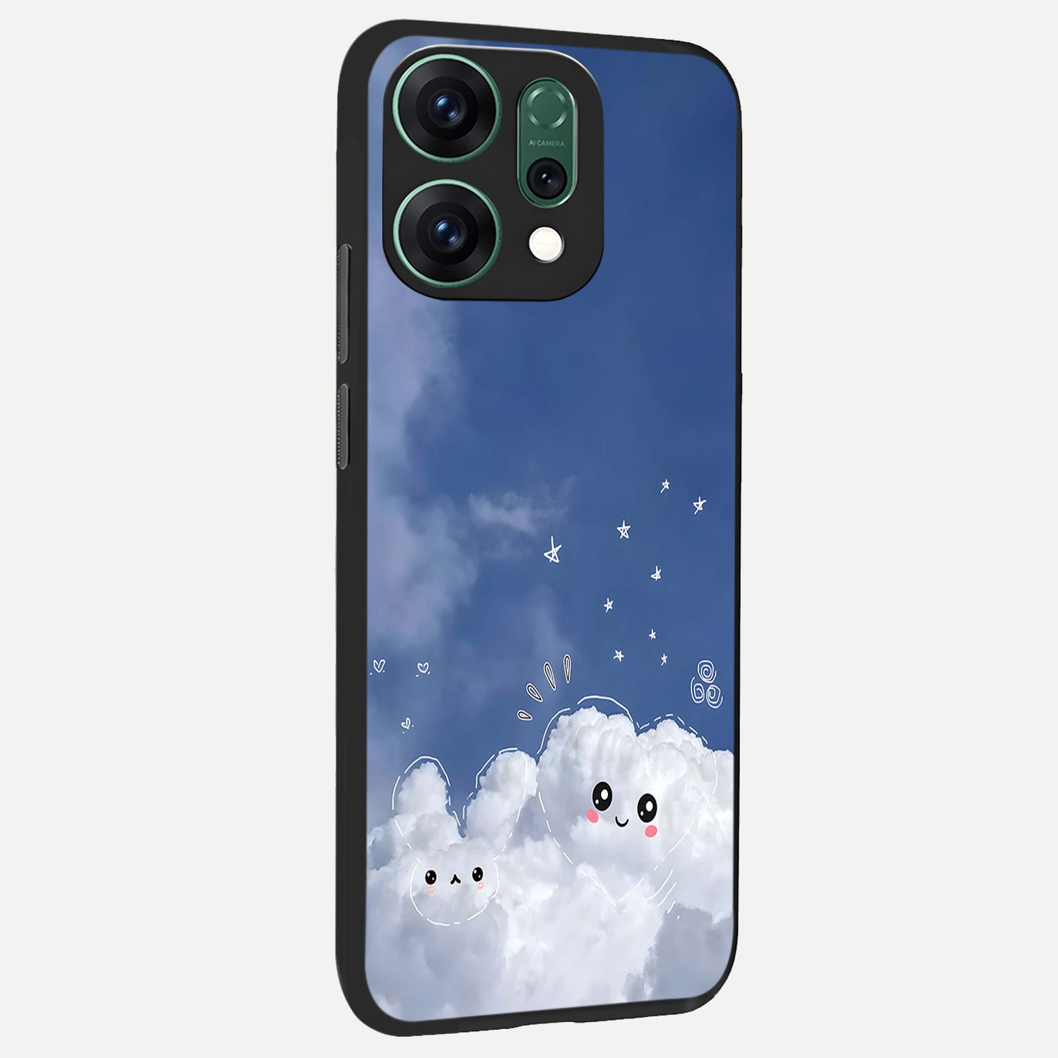  Cute Blossom Cloud back cover For Oppo Reno 14 slim fit glass case with vibrant aesthetic design