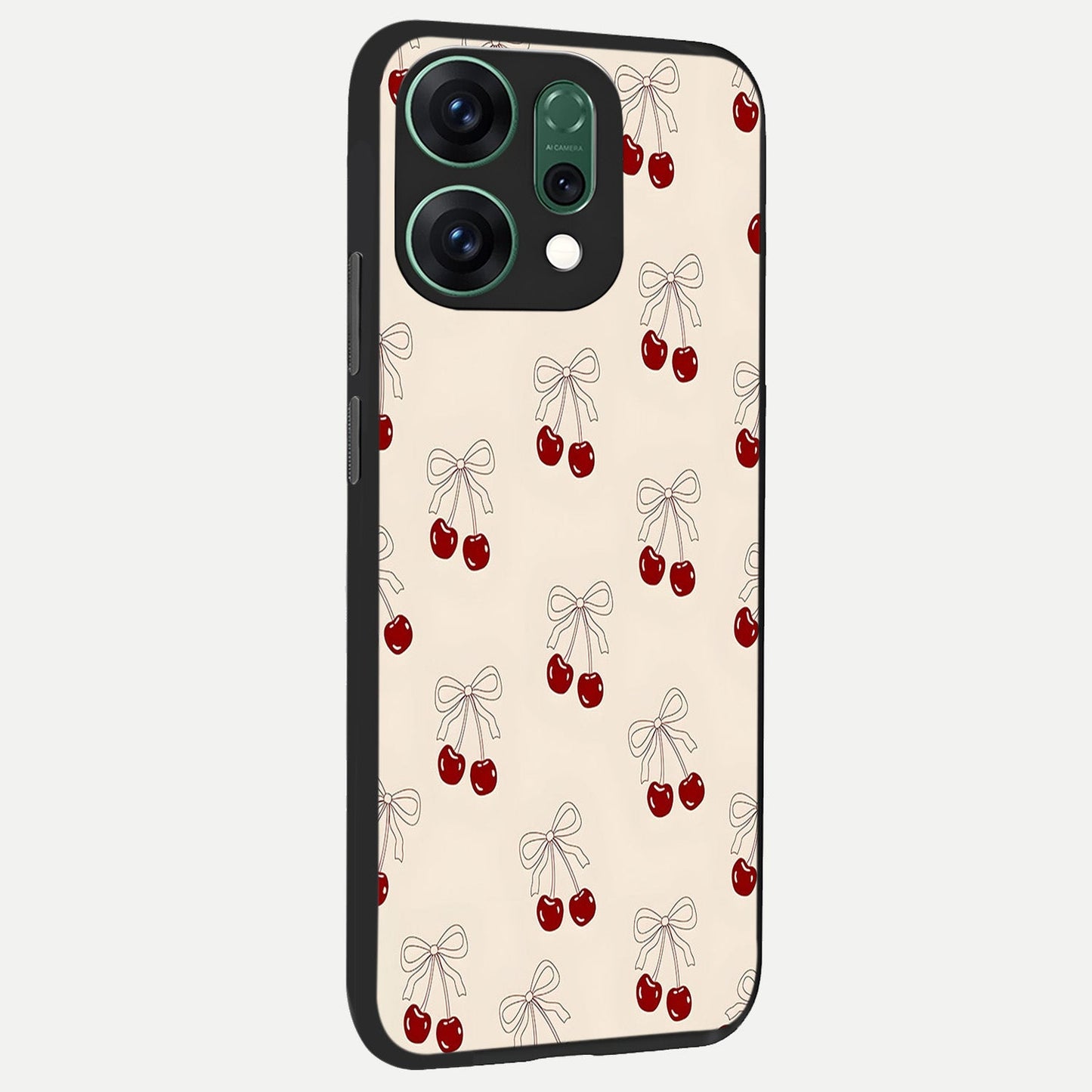  Cute Cherry Pattern back cover For Oppo Reno 14 slim fit glass case with vibrant aesthetic design