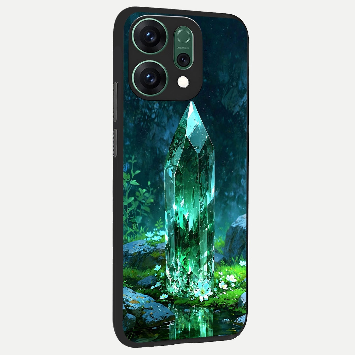  Emerald Light Crystal back cover For Oppo Reno 14 slim fit glass case with vibrant aesthetic design