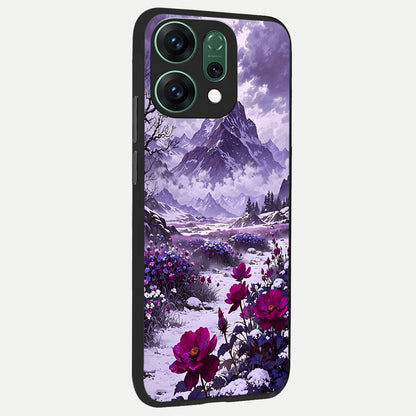  Flower Mountain View back cover For Oppo Reno 14 slim fit glass case with vibrant aesthetic design