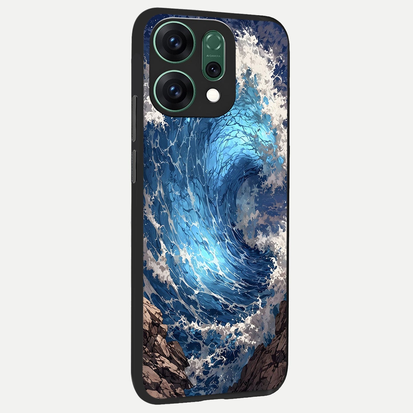  Giant Ocean Wave back cover For Oppo Reno 14 slim fit glass case with vibrant aesthetic design