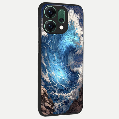  Giant Ocean Wave back cover For Oppo Reno 14 slim fit glass case with vibrant aesthetic design