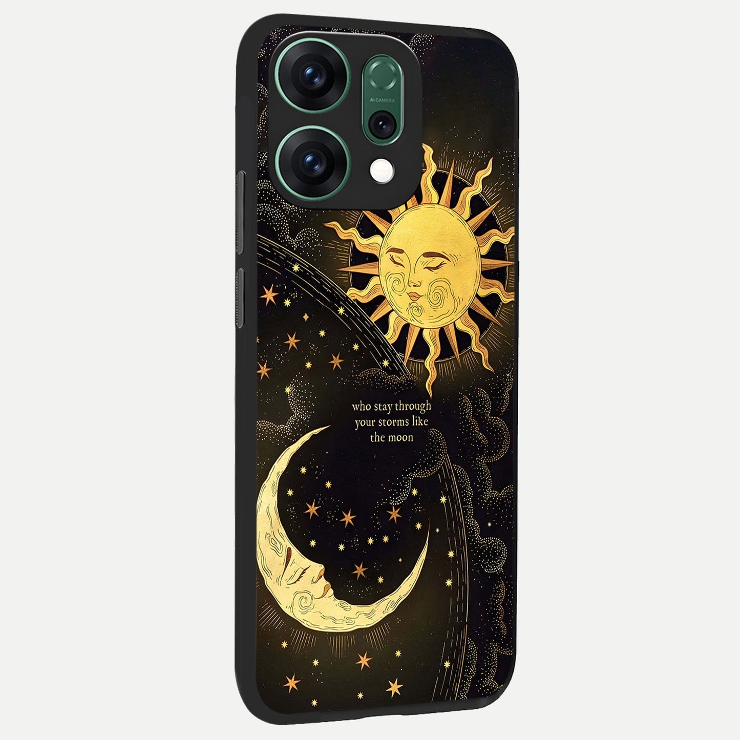  Golden Lunar Love back cover For Oppo Reno 14 slim fit glass case with vibrant aesthetic design