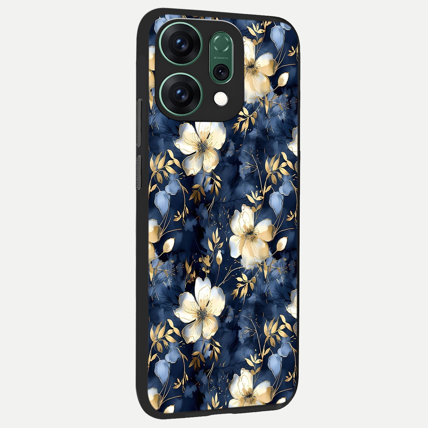  Golden Midnight Bloom back cover For Oppo Reno 14 slim fit glass case with vibrant aesthetic design