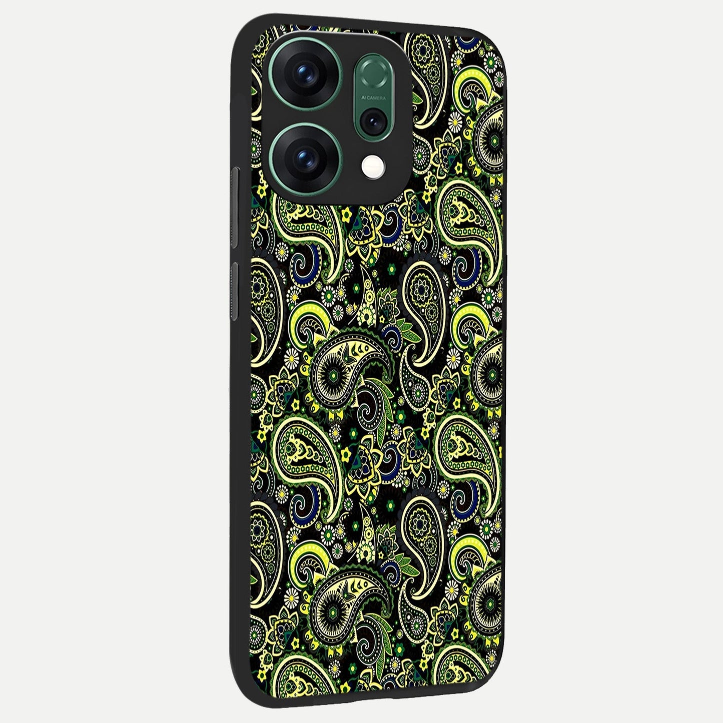  Green Lemon back cover For Oppo Reno 14 slim fit glass case with vibrant aesthetic design
