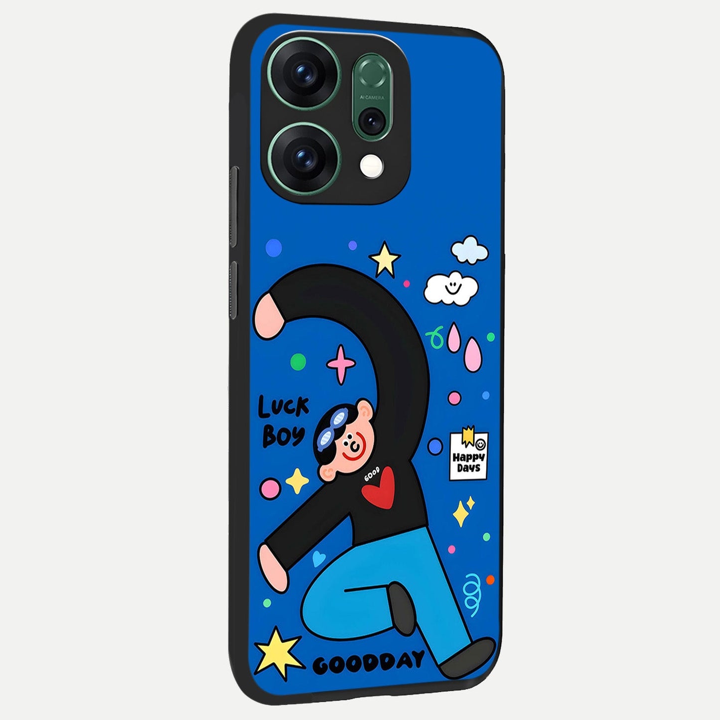  Happy Luck Vibe back cover For Oppo Reno 14 slim fit glass case with vibrant aesthetic design