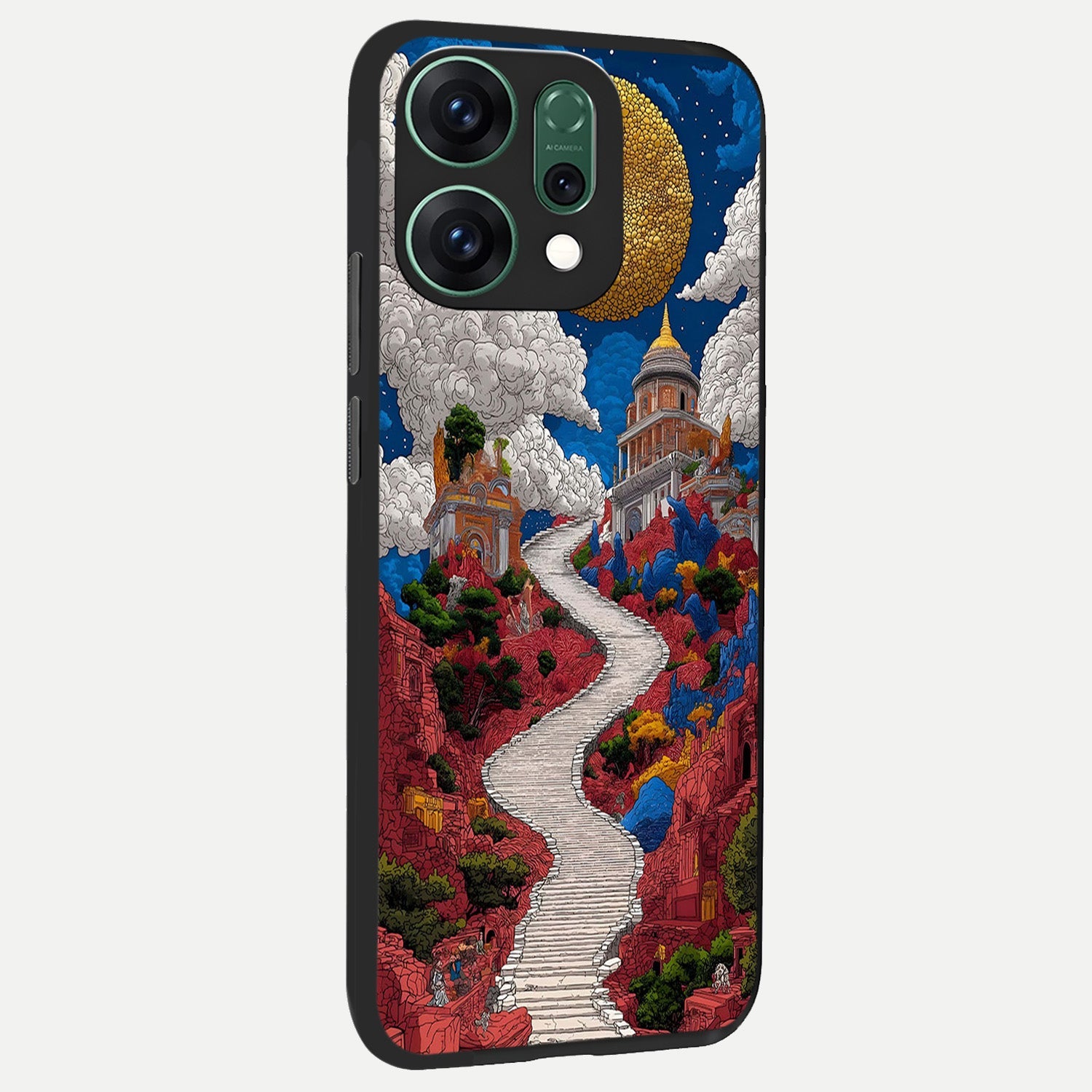  Heavenly Moon Path back cover For Oppo Reno 14 slim fit glass case with vibrant aesthetic design