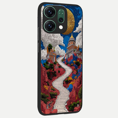  Heavenly Moon Path back cover For Oppo Reno 14 slim fit glass case with vibrant aesthetic design