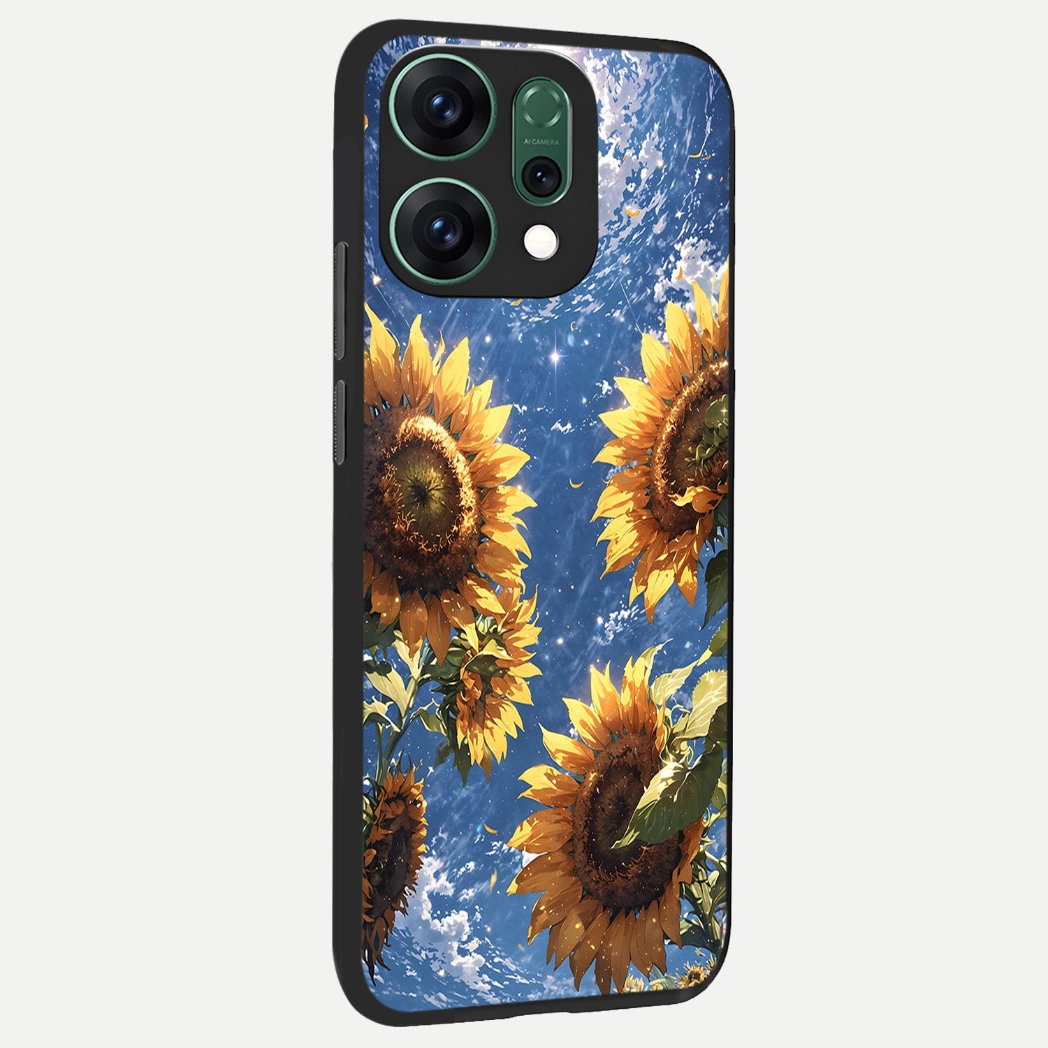  Heavenly Sunflower Rise back cover For Oppo Reno 14 slim fit glass case with vibrant aesthetic design