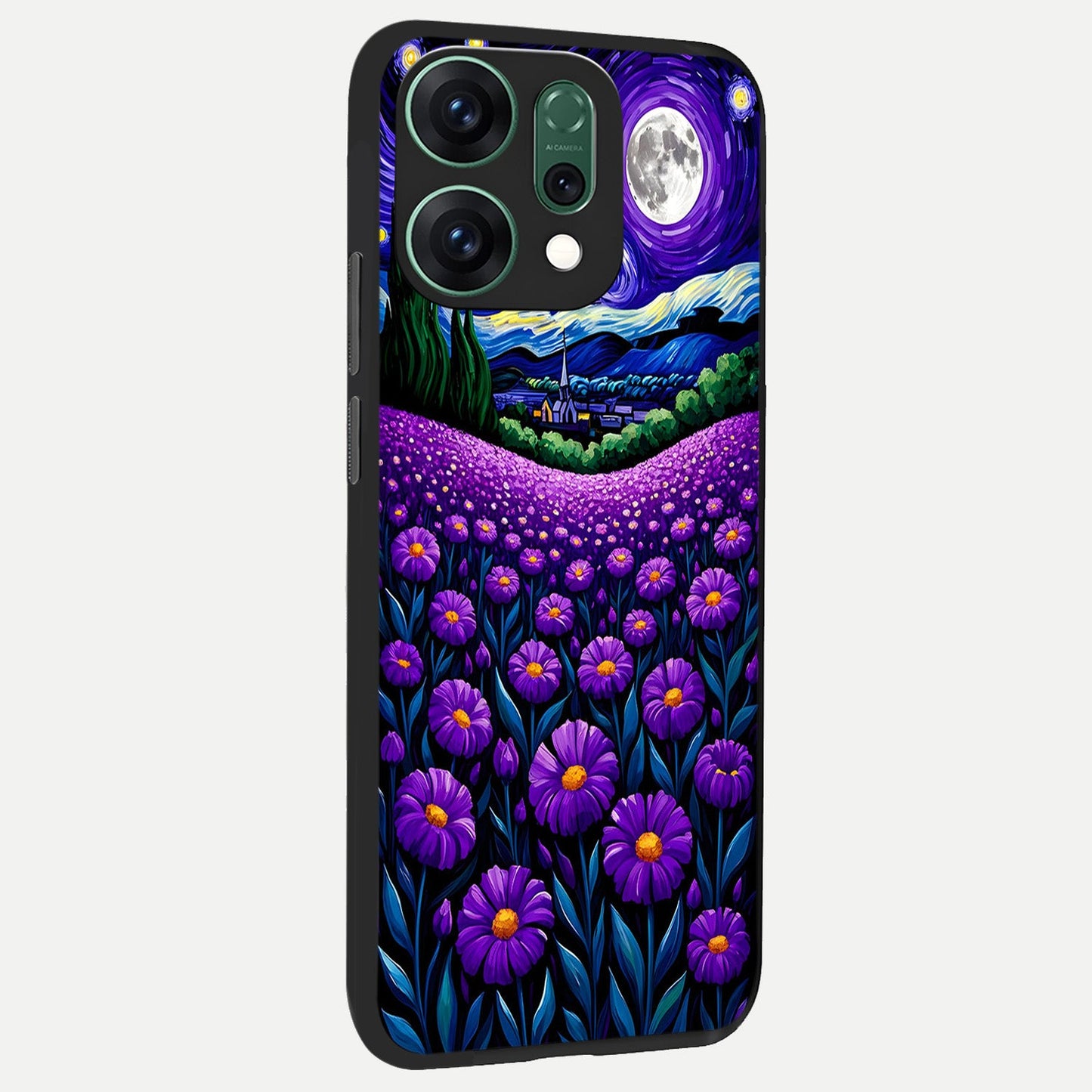  Lavender Moon Field back cover For Oppo Reno 14 slim fit glass case with vibrant aesthetic design