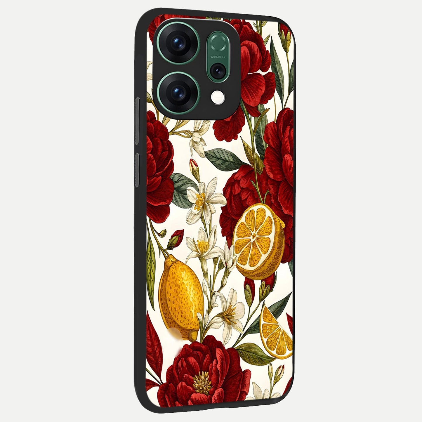  Lemon Rose Charm back cover For Oppo Reno 14 slim fit glass case with vibrant aesthetic design