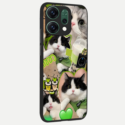  Matcha Cats Mood back cover For Oppo Reno 14 slim fit glass case with vibrant aesthetic design