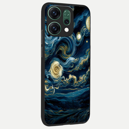  Midnight Sky Whirl back cover For Oppo Reno 14 slim fit glass case with vibrant aesthetic design
