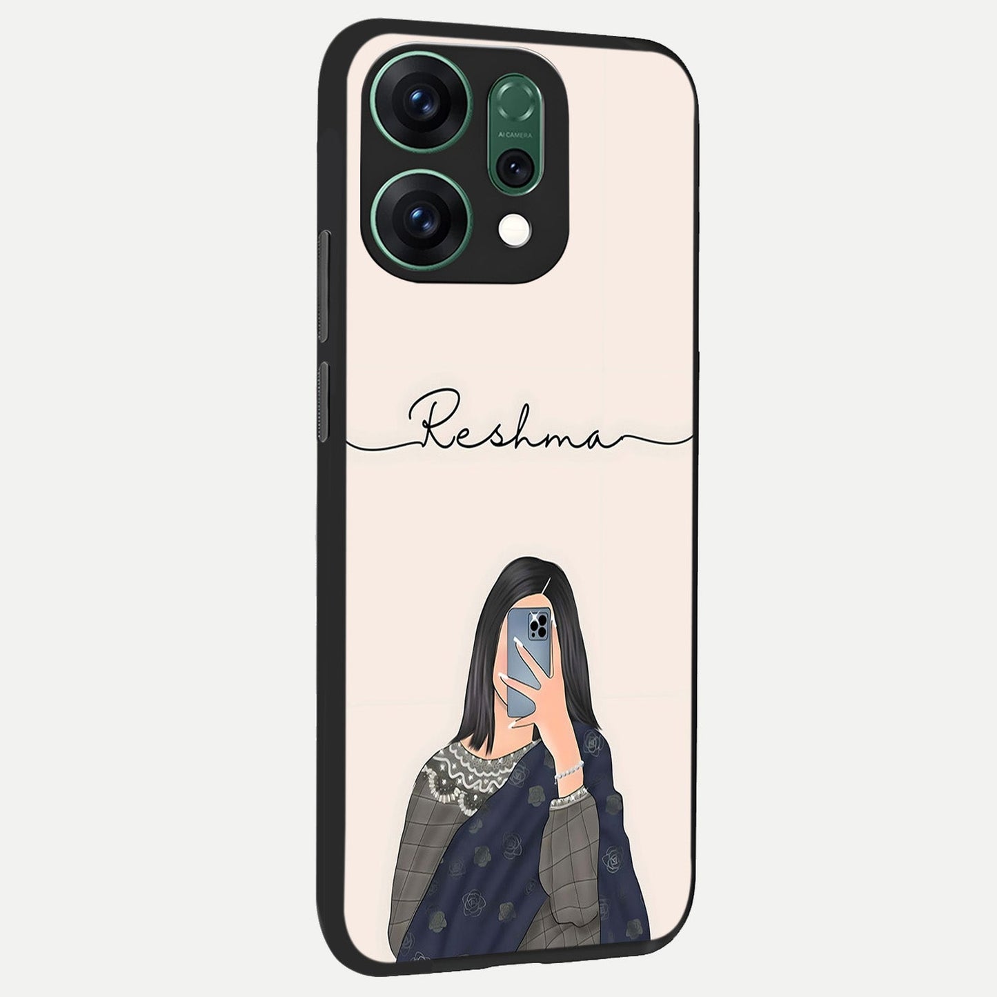  Mirror Mood Muse With Custom Name back cover For Oppo Reno 14 slim fit glass case with vibrant aesthetic design