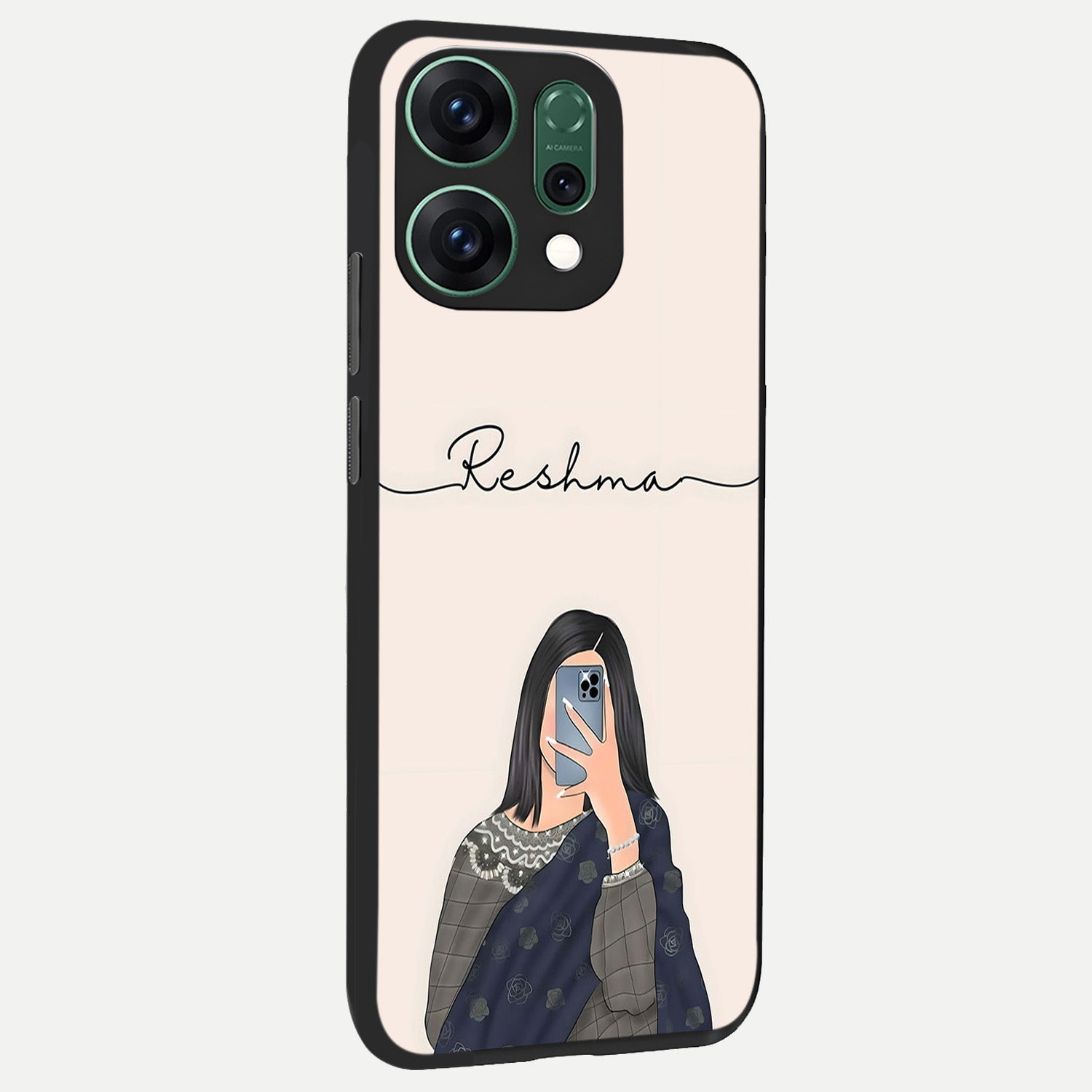  Mirror Mood Muse With Custom Name back cover For Oppo Reno 14 slim fit glass case with vibrant aesthetic design