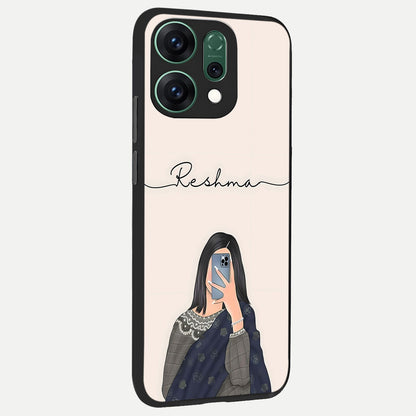  Mirror Mood Muse With Custom Name back cover For Oppo Reno 14 slim fit glass case with vibrant aesthetic design