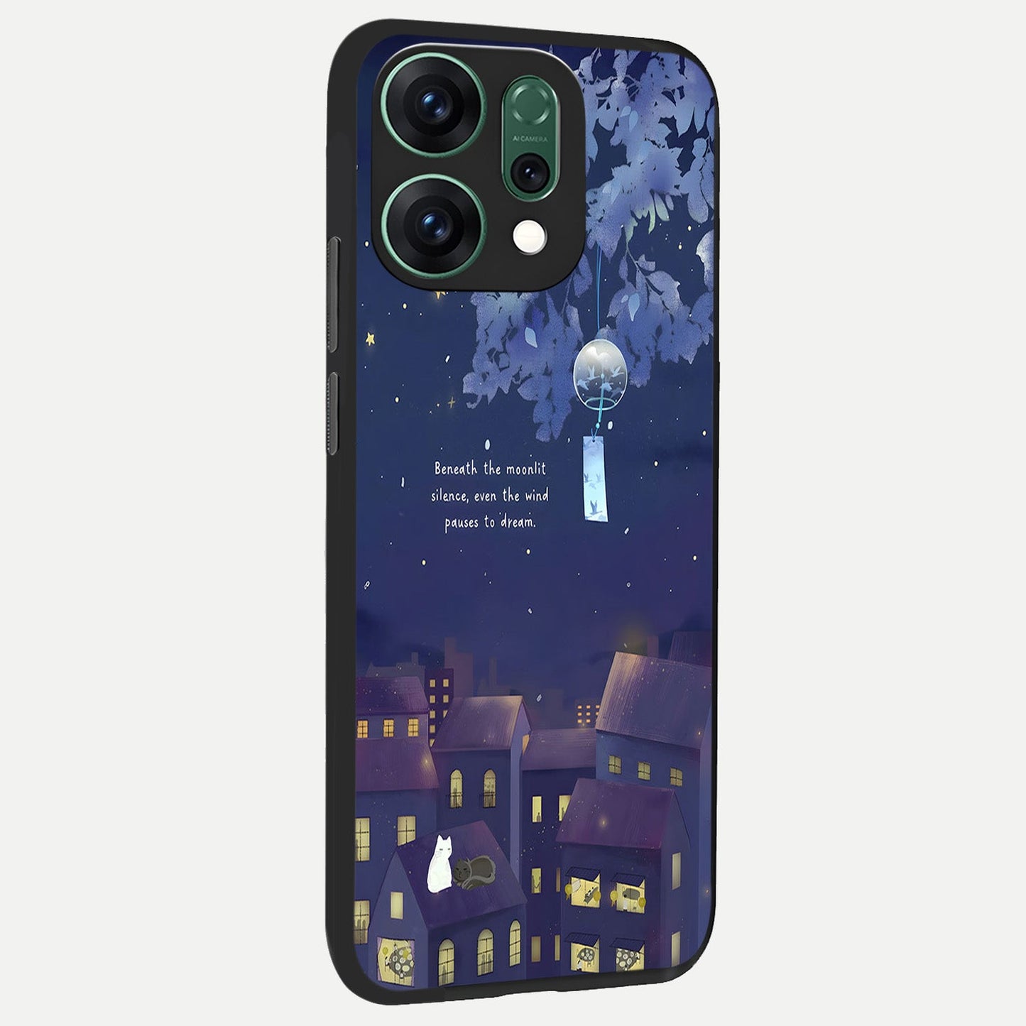  Moonlit Cat Silence back cover For Oppo Reno 14 slim fit glass case with vibrant aesthetic design