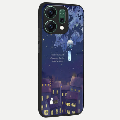  Moonlit Cat Silence back cover For Oppo Reno 14 slim fit glass case with vibrant aesthetic design