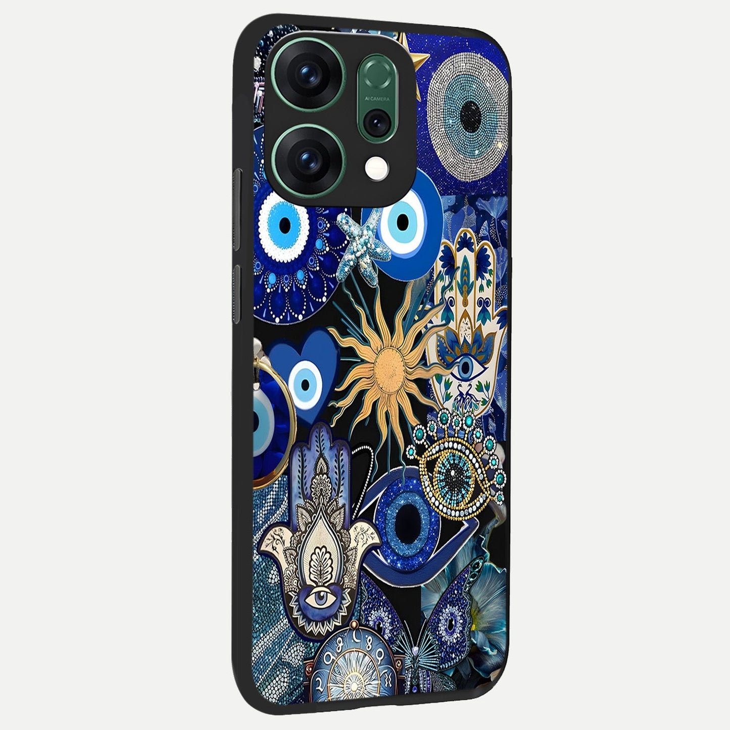  Mystic Blue Evil Eye back cover For Oppo Reno 14 slim fit glass case with vibrant aesthetic design