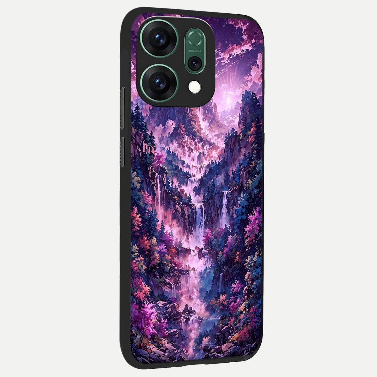  Mystic Cascade Peaks back cover For Oppo Reno 14 slim fit glass case with vibrant aesthetic design