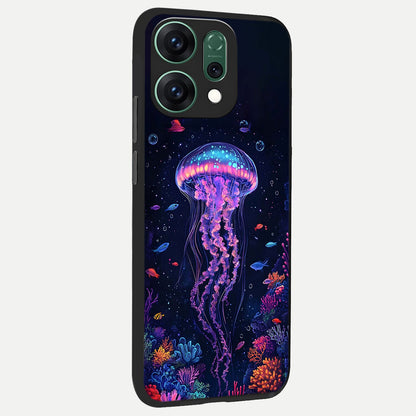  Neon Jellyfish back cover For Oppo Reno 14 slim fit glass case with vibrant aesthetic design