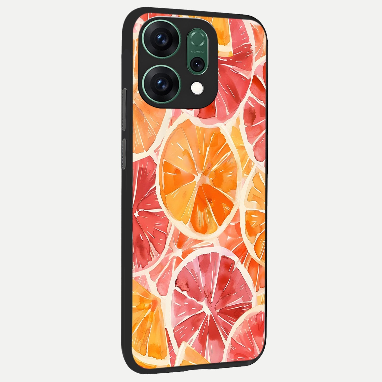  Orange Fruits Pattern back cover For Oppo Reno 14 slim fit glass case with vibrant aesthetic design