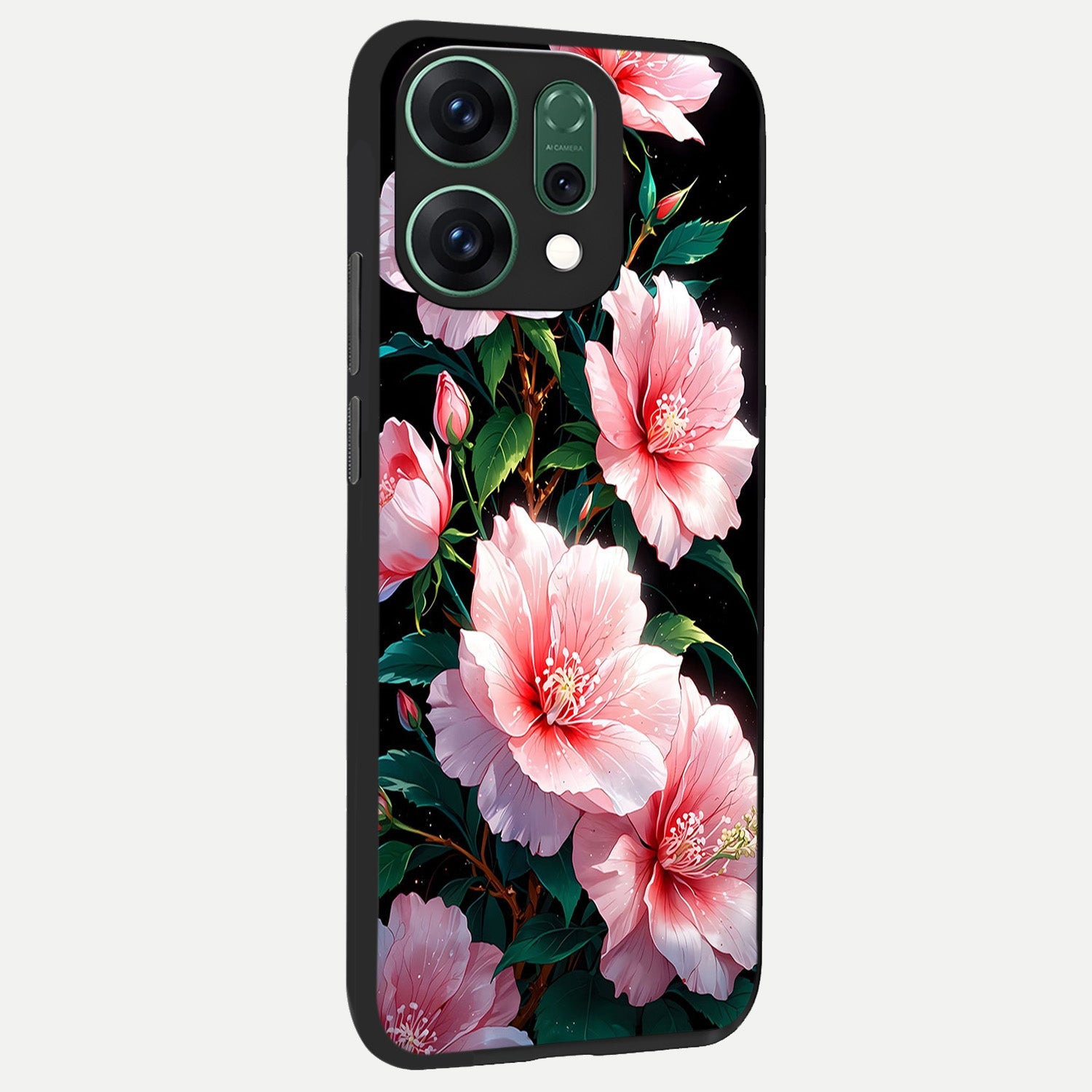  Peach Flower back cover For Oppo Reno 14 slim fit glass case with vibrant aesthetic design