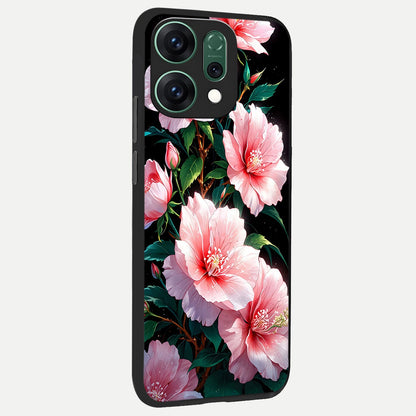  Peach Flower back cover For Oppo Reno 14 slim fit glass case with vibrant aesthetic design