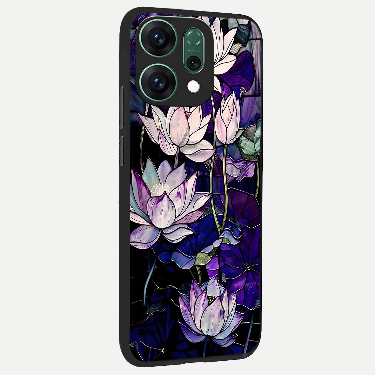  Purple Lotus Pattern back cover For Oppo Reno 14 slim fit glass case with vibrant aesthetic design