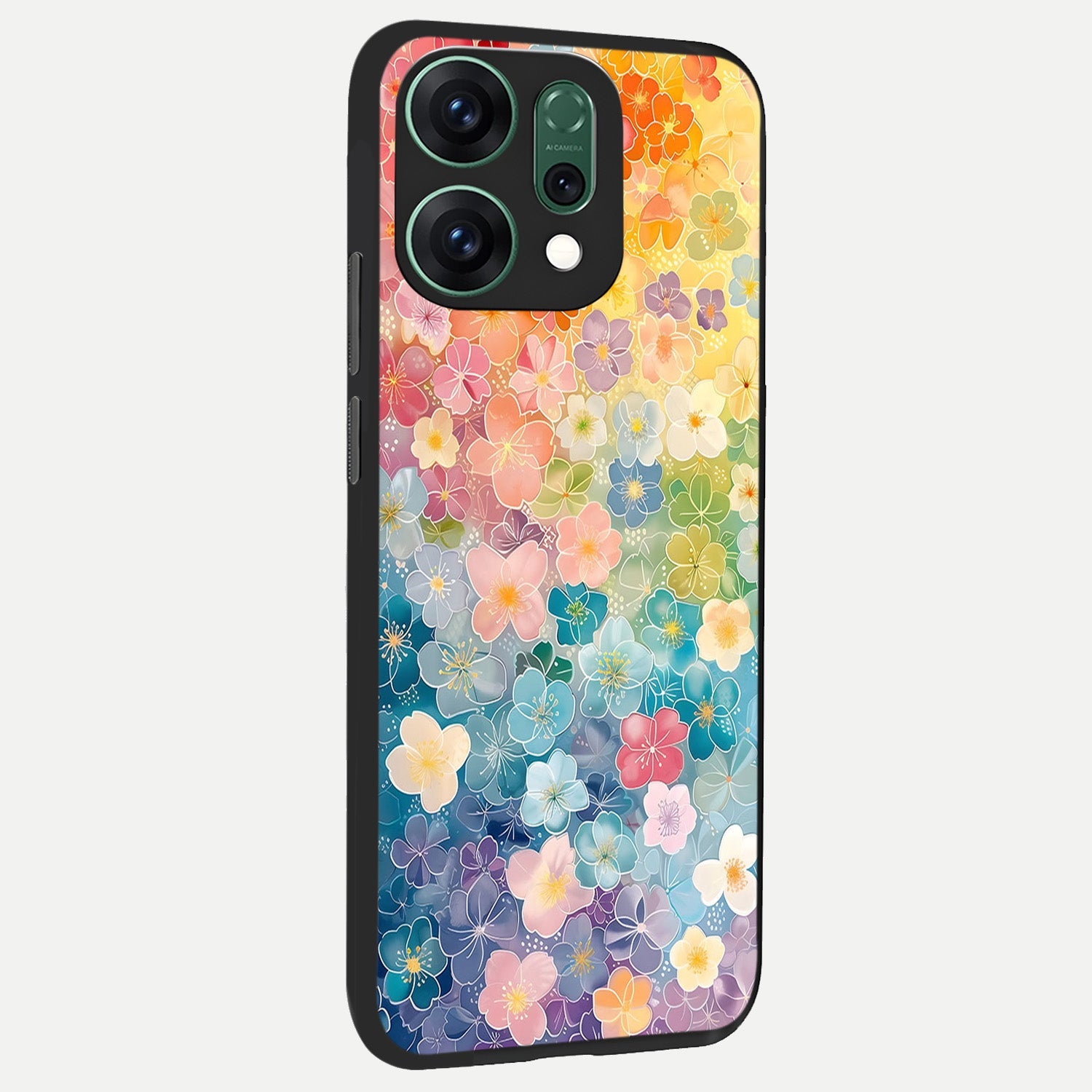  Rainbow Blossom Burst back cover For Oppo Reno 14 slim fit glass case with vibrant aesthetic design