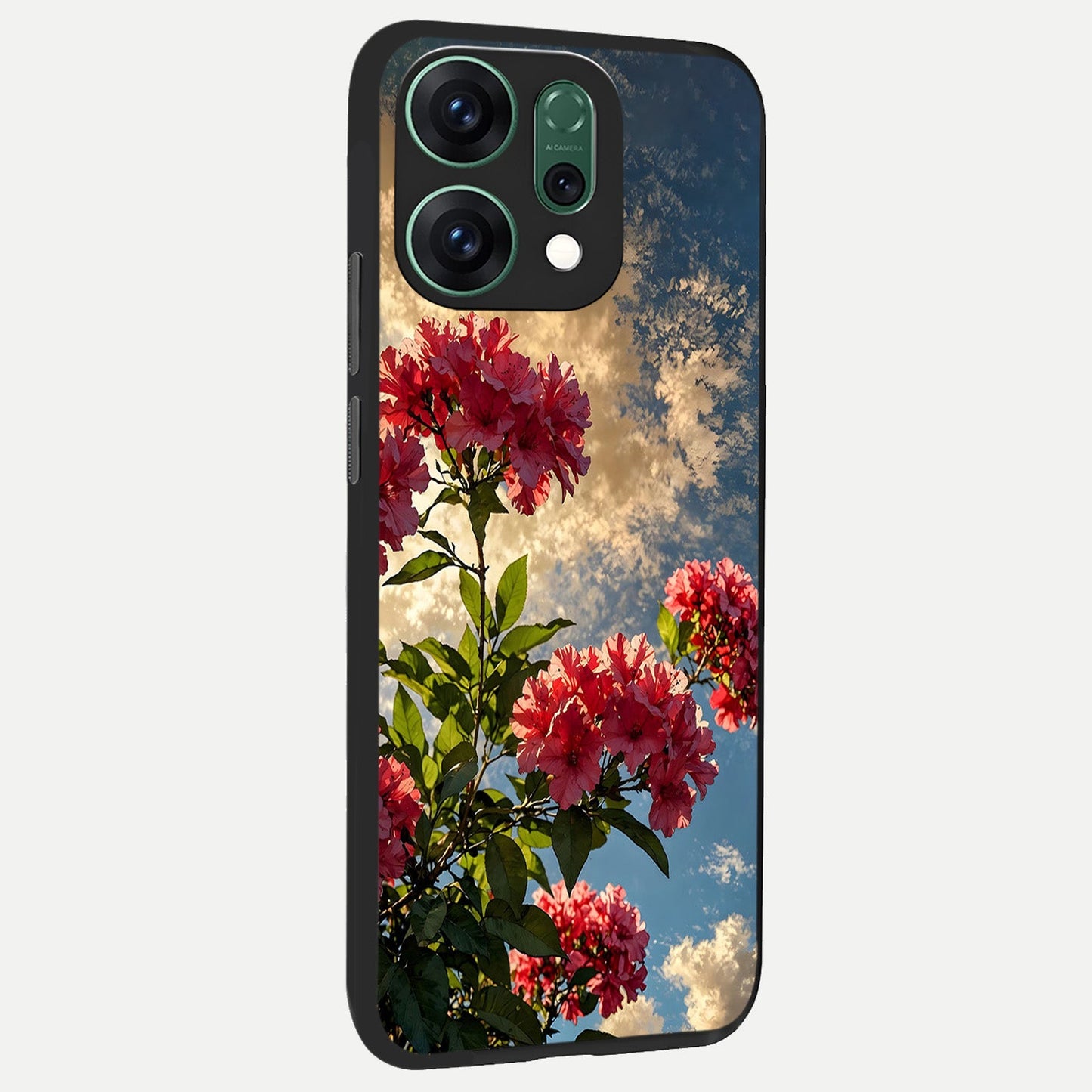  Red Bloom Skies back cover For Oppo Reno 14 slim fit glass case with vibrant aesthetic design