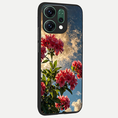  Red Bloom Skies back cover For Oppo Reno 14 slim fit glass case with vibrant aesthetic design