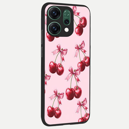  Red Cherries Pattern back cover For Oppo Reno 14 slim fit glass case with vibrant aesthetic design