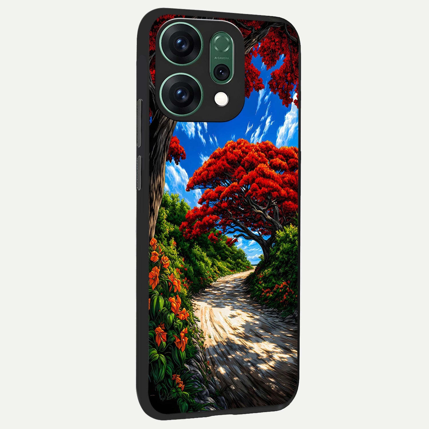  Red Trees Pathway back cover For Oppo Reno 14 slim fit glass case with vibrant aesthetic design