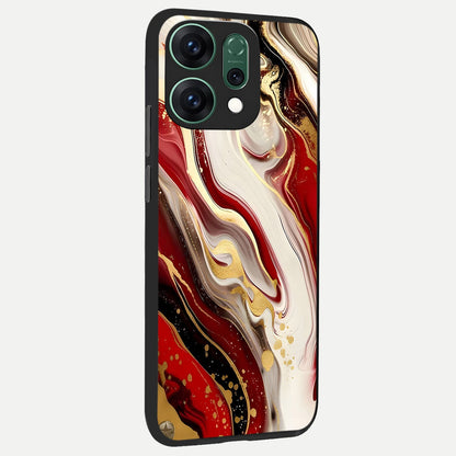  Red And White Marble back cover For Oppo Reno 14 slim fit glass case with vibrant aesthetic design