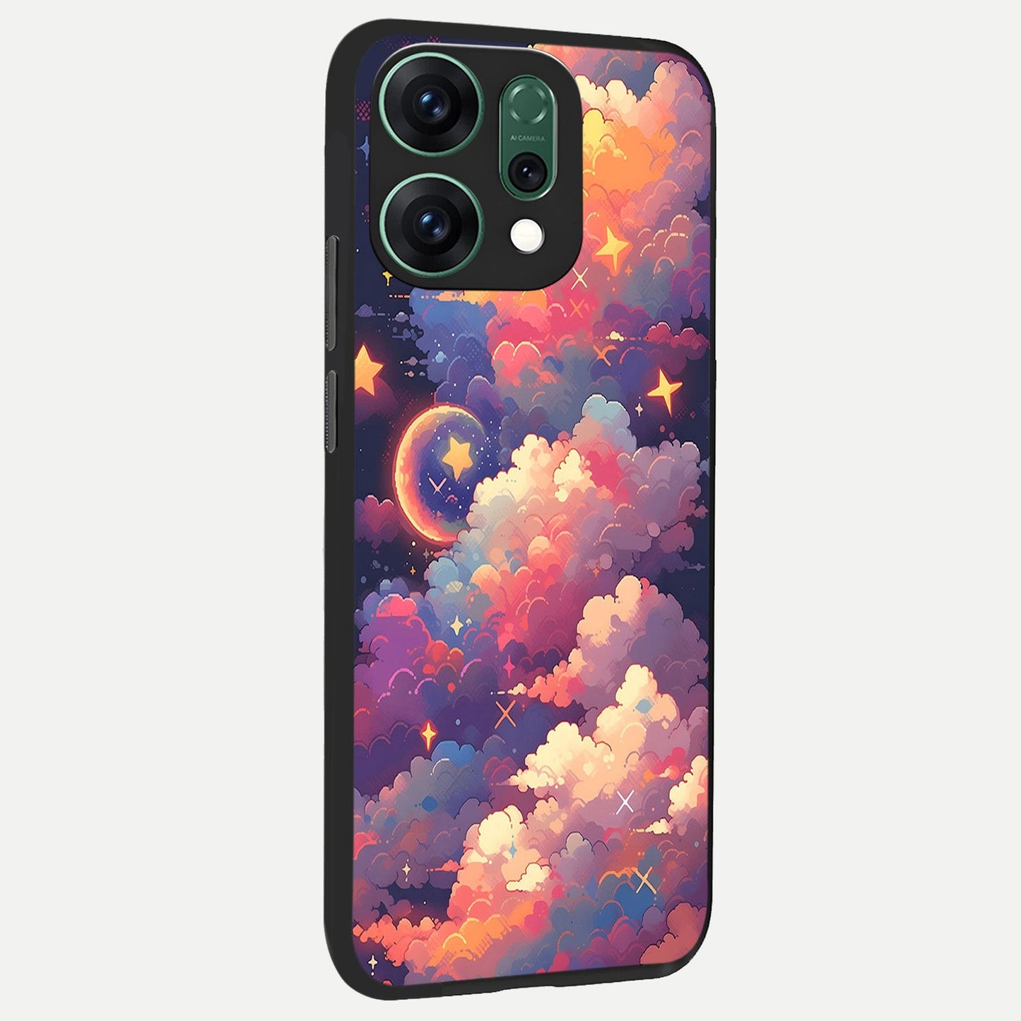  Starlit Dream Clouds back cover For Oppo Reno 14 slim fit glass case with vibrant aesthetic design
