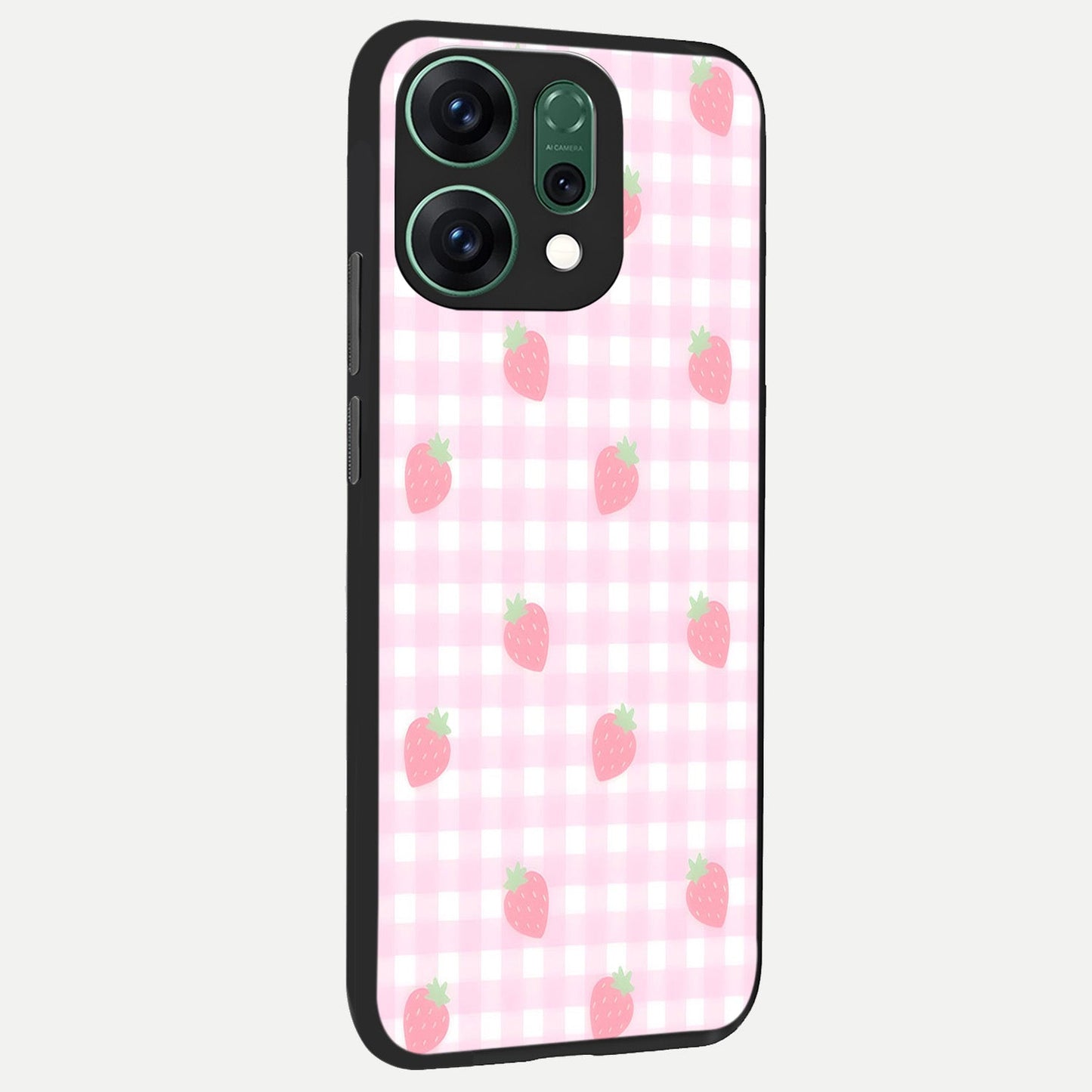  Strawberry Picnic Love back cover For Oppo Reno 14 slim fit glass case with vibrant aesthetic design