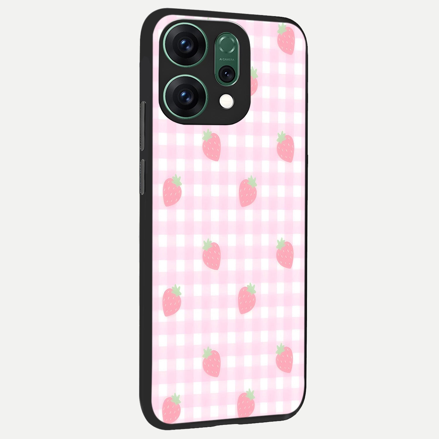  Strawberry Picnic Love back cover For Oppo Reno 14 slim fit glass case with vibrant aesthetic design